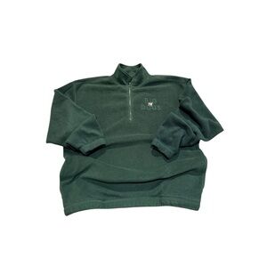 Vintage Big Dogs Men's Lg Dark Green Fleece Quarter Zip Pullover 90s Logo Front